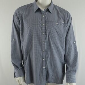 Ariat Tex Vented Long Sleeve Button Up Shirt Mens 2XL XXL Blue White Checked
